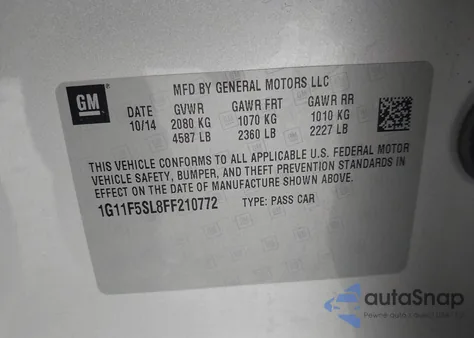 2015 Chevrolet Malibu 1Lz z USA, uszkodzony, nr VIN 1G11F5SL8FF210772